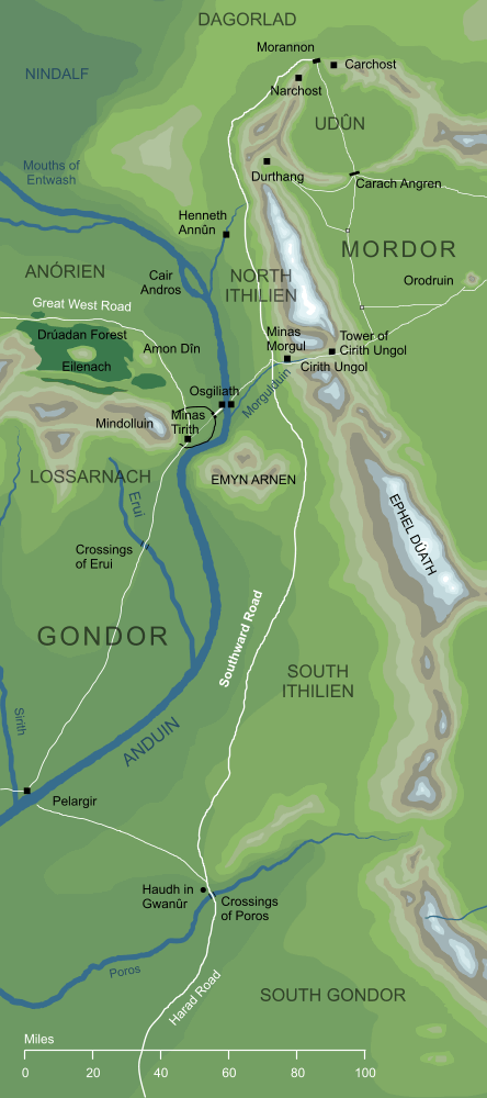 Map of the Southward Road through Ithilien