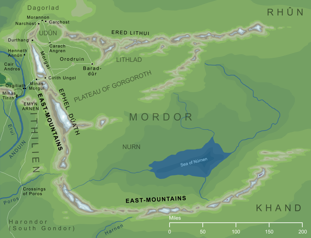 Map of the East-mountains, the Ephel Dúath