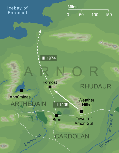 Map showing the locations of the Stone of Amon Sûl